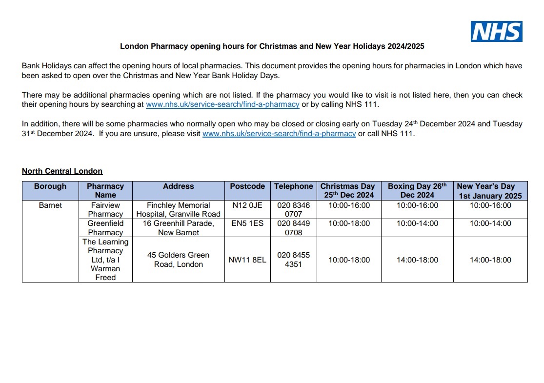 Pharmacyopeninghoursforchristmasandnewyearholidays20242025